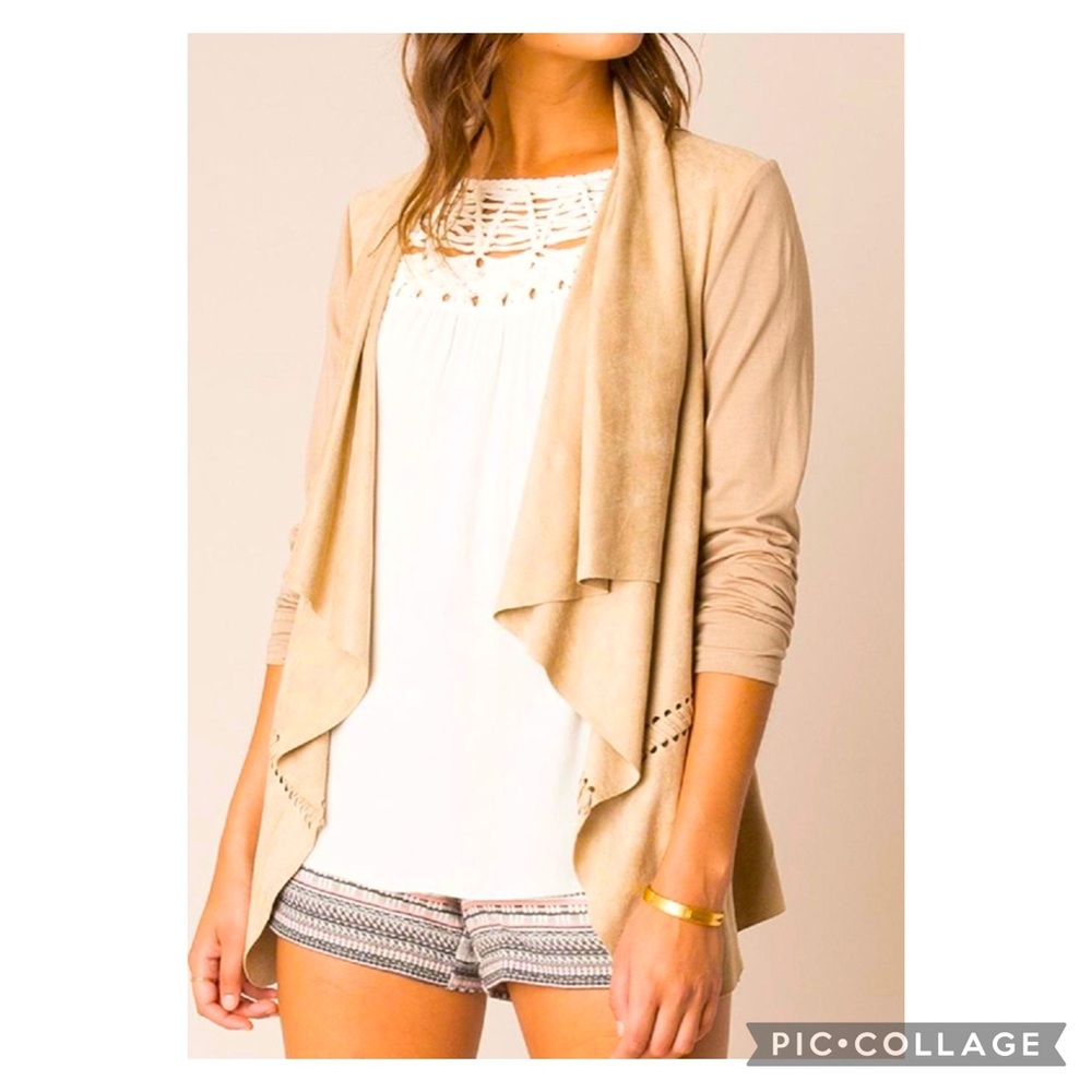 Black Swan Tan Suede Like Draped Jacket Cardigan Size XS